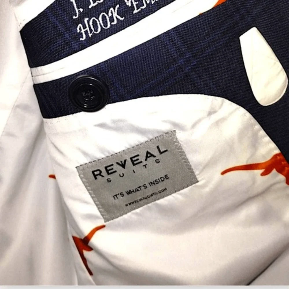 Reveal Mens Sport Coat 48L Blue Plaid‎ Custom UT Longhorns Lined New